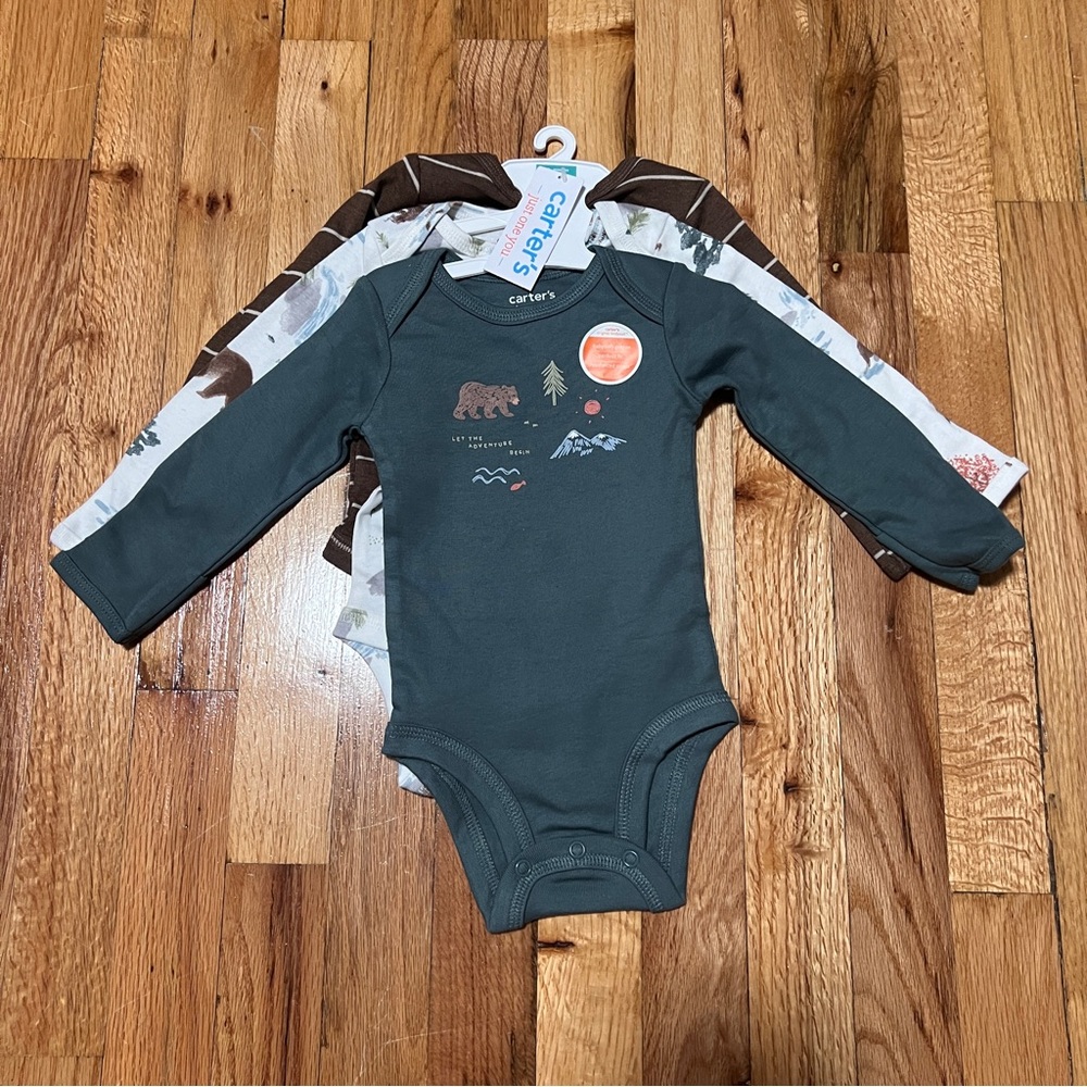 Carter's Just One You 3pk Forest Long Sleeve Bodysuit Size 3M